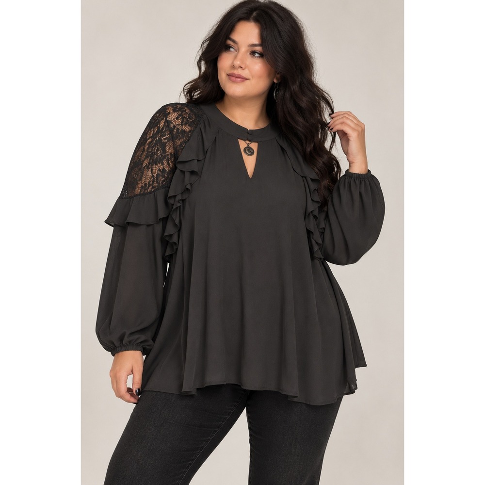 Whimsigoth Goth Lace Ruffle Tunic Blouse Torrid Size 3 Plus Black